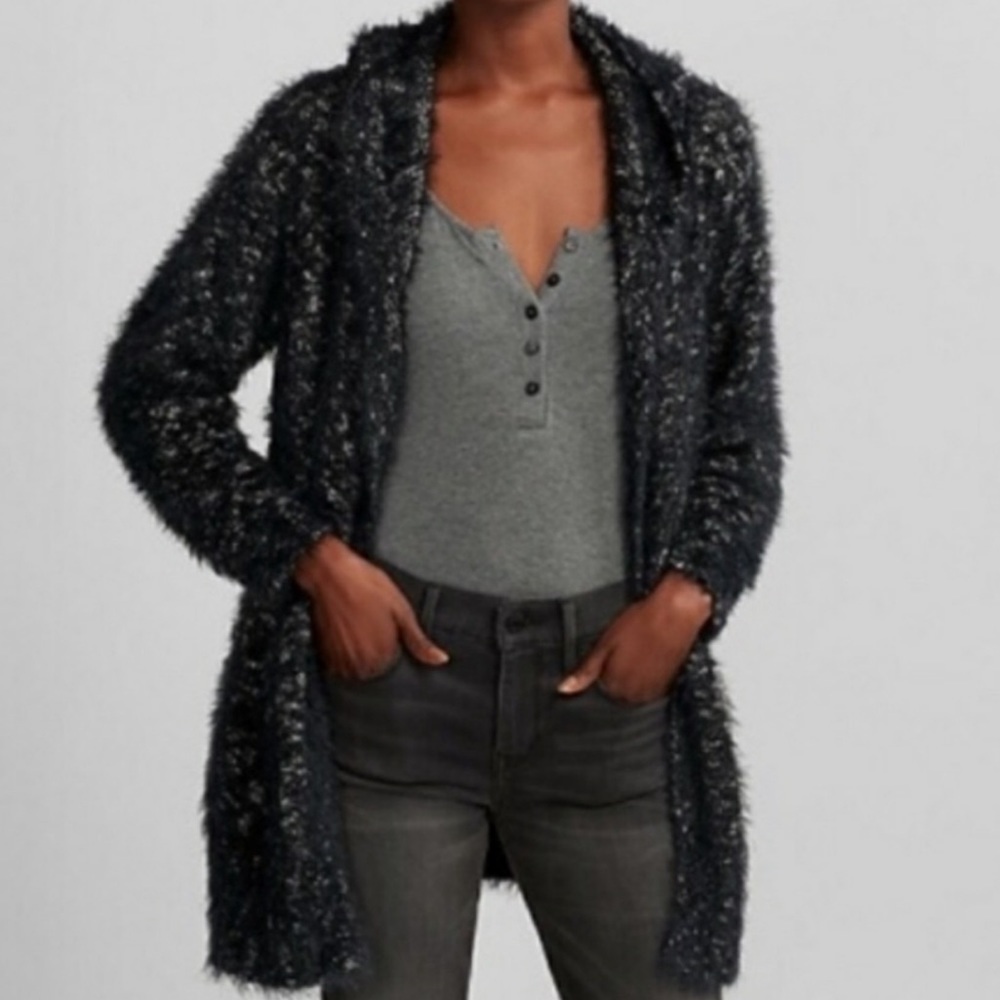 EXPRESS | Fuzzy eyelash hooded cardigan small